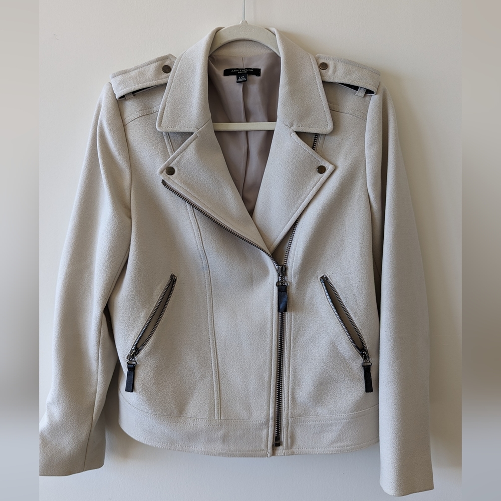 Creme Motorcycle Jacket - Ann Taylor - Size L - Petite